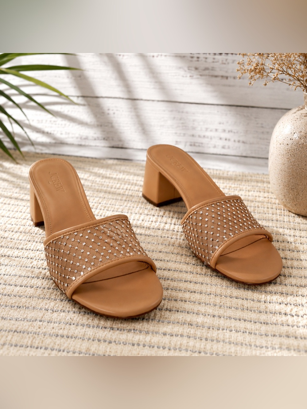 J.Crew Rhinestone Mesh Mule Heels Nude Women’s 8 NIB